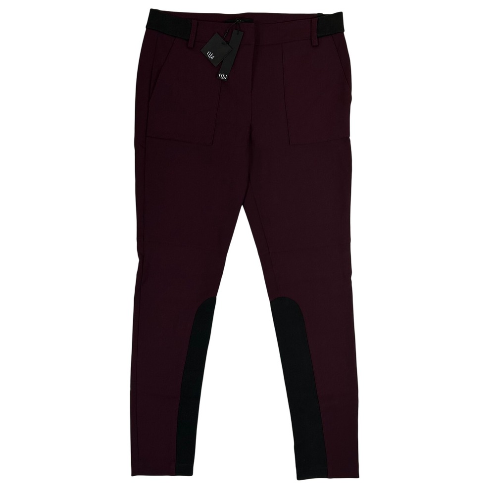 Tibi New York Womens Burgundy Equestrian Skinny Pants Size 6 Black Trim NEW
